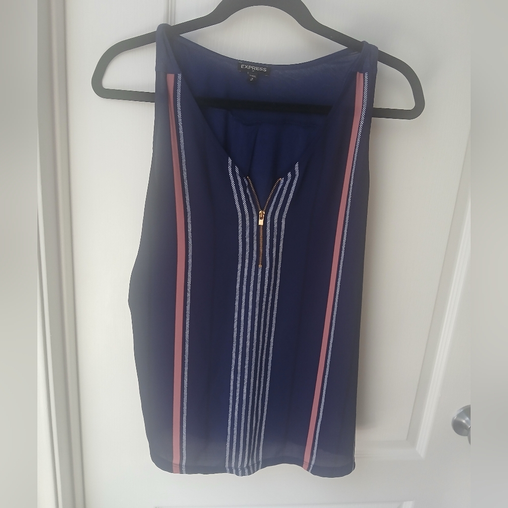 3/$15 Express Women's Blue Tank Top with Pink and White Stripes